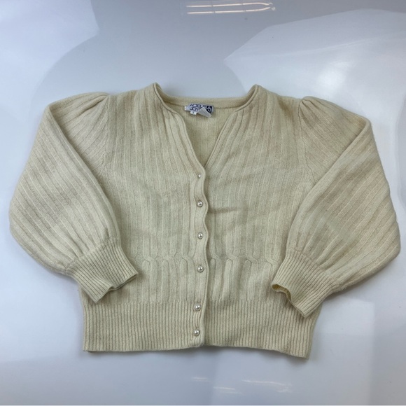 Adele Joyce Cream Lambskin Wool/Angora Rabbit Hair Buttoned Cardigan N264-31 - Picture 3 of 7